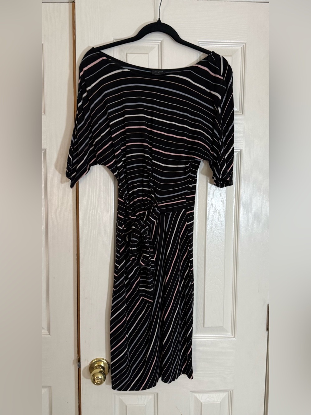 Ann Taylor Women’s Small Striped Side Tie Midi Dress Black Pink Blue